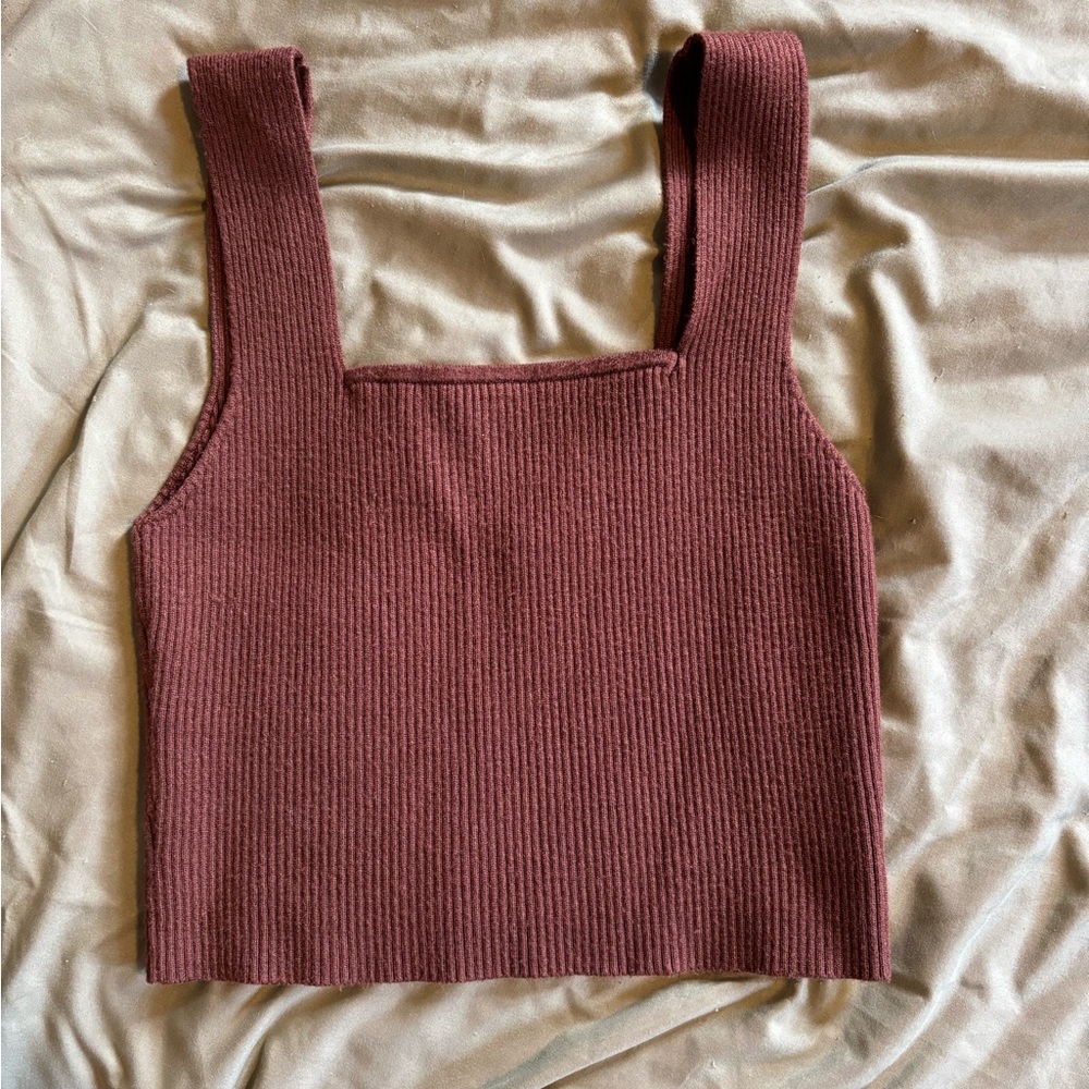 Ribbed Knit Square Neck Tank Top